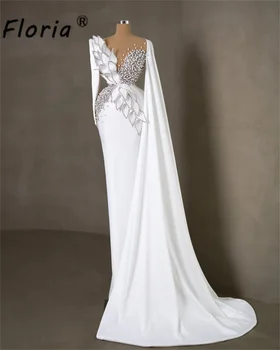 Vestidos De Noiva Бяла вечерна рокля с перли, апликации от кристали ръчно изработени от известни личности, рокли за абитуриентски бал, арабско сватбена рокля за парти