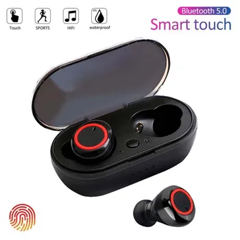 Y50 Bluetooth Слушалки за спортове на открито, безжични слушалки 5.0 със зарядно устройство, слушалки с храненето, дисплей, слушалки със сензорен контрол