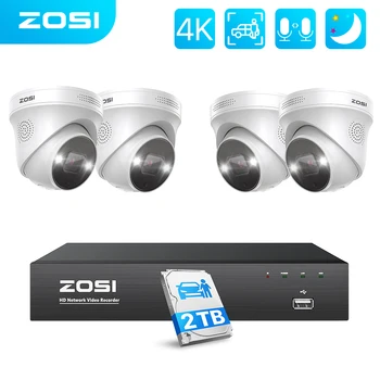 ZOSI 8-канален Разширени 16-канален IP-камери за сигурност 4K PoE Система за видеонаблюдение с 8-мегапикселова 5-мегапикселова Система за откриване на човек и на превозното средство Комплект камери външно видеонаблюдение