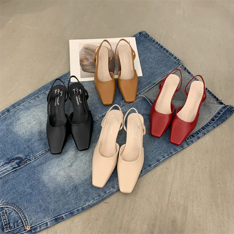 Дамски обувки Alionly, Нови Сандали Baotou, Корейската версия на 2023 г., Дамски обувки на квадратен ток в ретро стил, Chaussure Femme