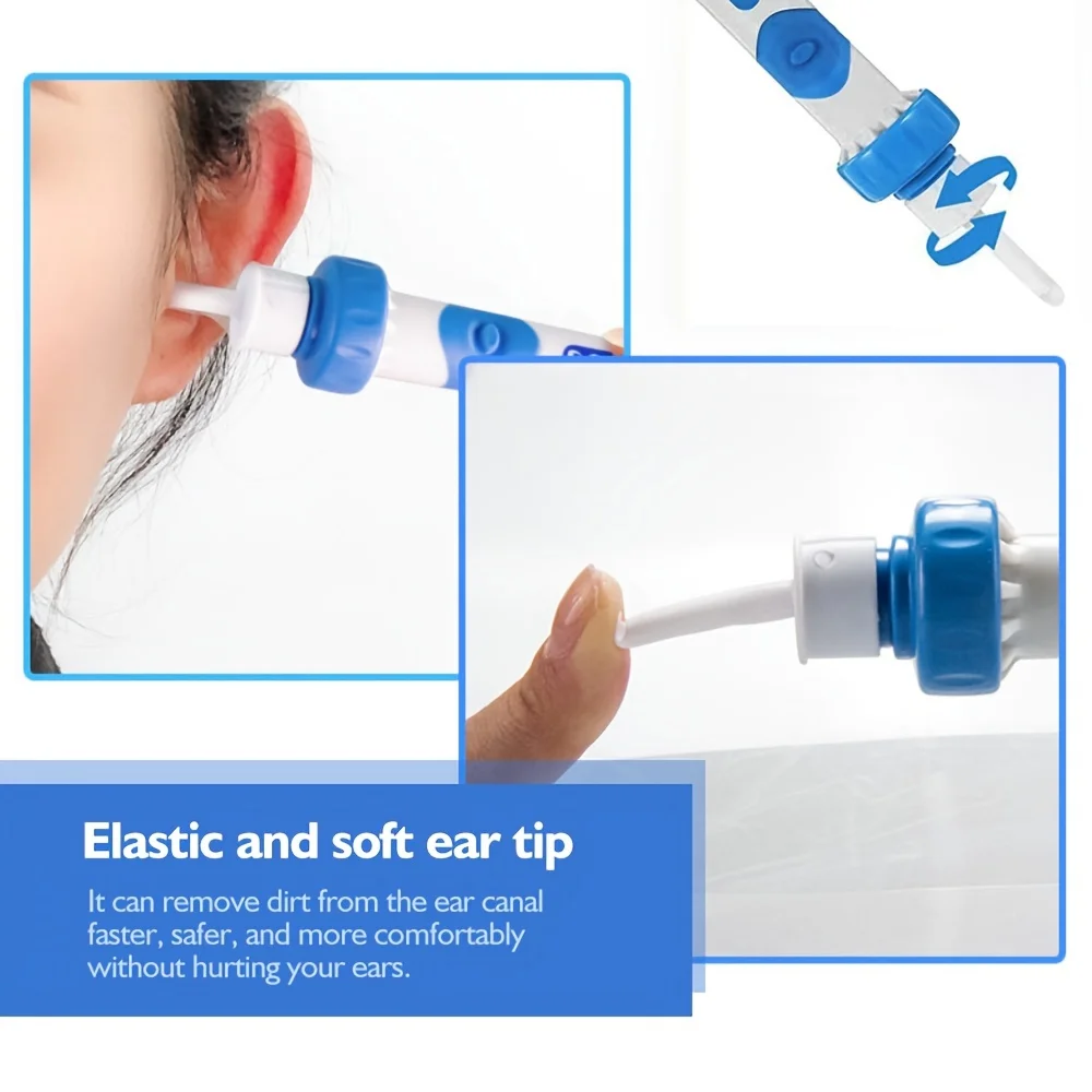 Електрическо устройство за отсасывания ушите, сигурно безболезнено средство за почистване на ушите, Силиконова лъжичка за уши, Набор от инструменти за отстраняване на ушна кал за деца и възрастни