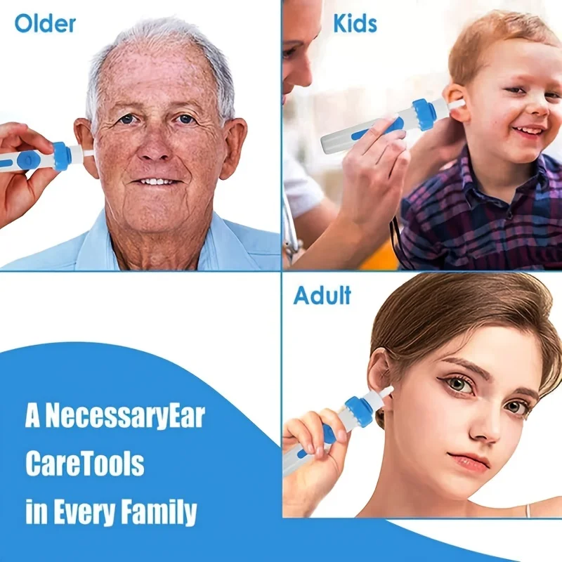 Електрическо устройство за отсасывания ушите, сигурно безболезнено средство за почистване на ушите, Силиконова лъжичка за уши, Набор от инструменти за отстраняване на ушна кал за деца и възрастни