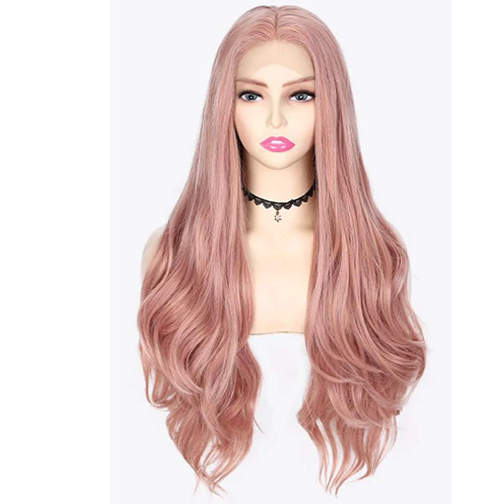 Розови перуки за жени, с дълги къдрави перуки 13x3, свободни част, перуки за cosplay, синтетичен огнеупорни перука, изглеждащи естествено
