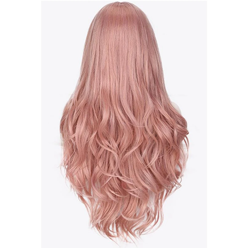 Розови перуки за жени, с дълги къдрави перуки 13x3, свободни част, перуки за cosplay, синтетичен огнеупорни перука, изглеждащи естествено