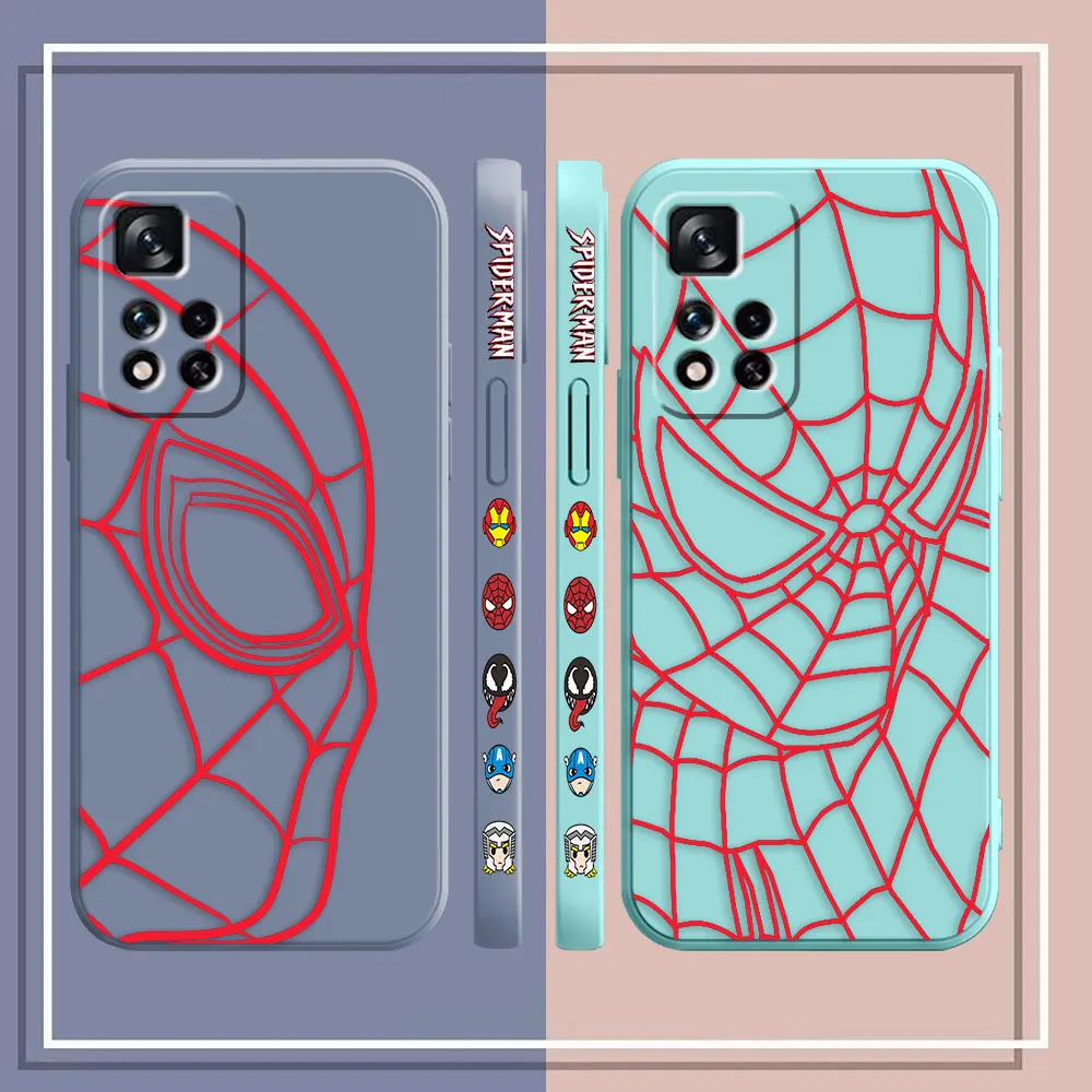 Калъф за Redmi Note 12 11 11T 11R 11E 9 9S 8 7 7 СЕКУНДИ PRO PLUS 4G 5G Цветен Обикновен Течен силиконов Калъф Marvel Spider-Man RED Line