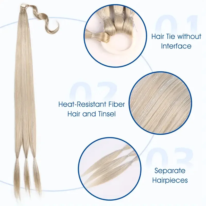 Дългата коса, завязанная в опашка с помощта на еластични ленти за коса, директен намотка около наращенных коса, меки синтетични косми, черни и кафяви