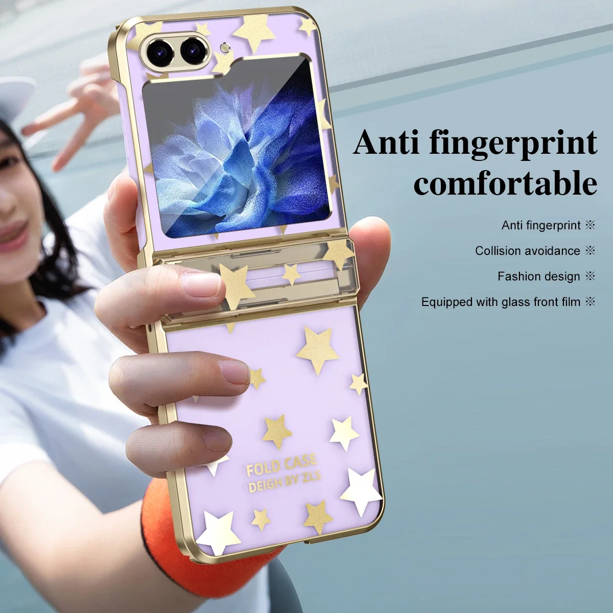 мини-калъф за Samsung Galaxy Z Flip 5 4 3 5G покритие модел във формата на звезда, Прозрачна Задна капачка от пластмаса с панти