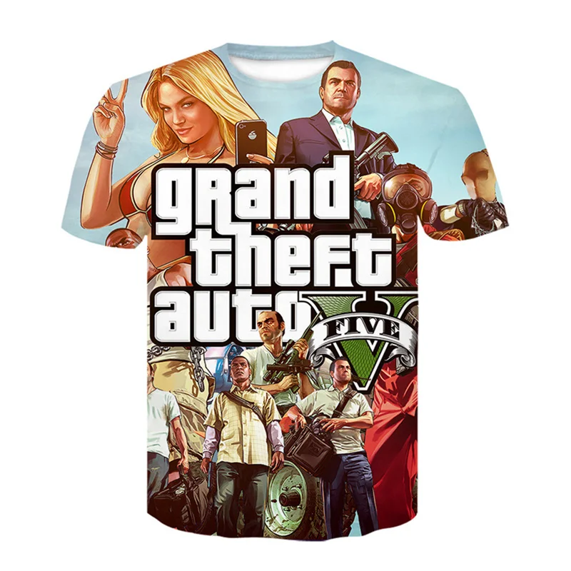 Нова игра Grand Theft Auto с 3D печат, графични тениски Gta 4_5, ризи с къс ръкав, детски дрехи, топ, детска тениска GTA 5