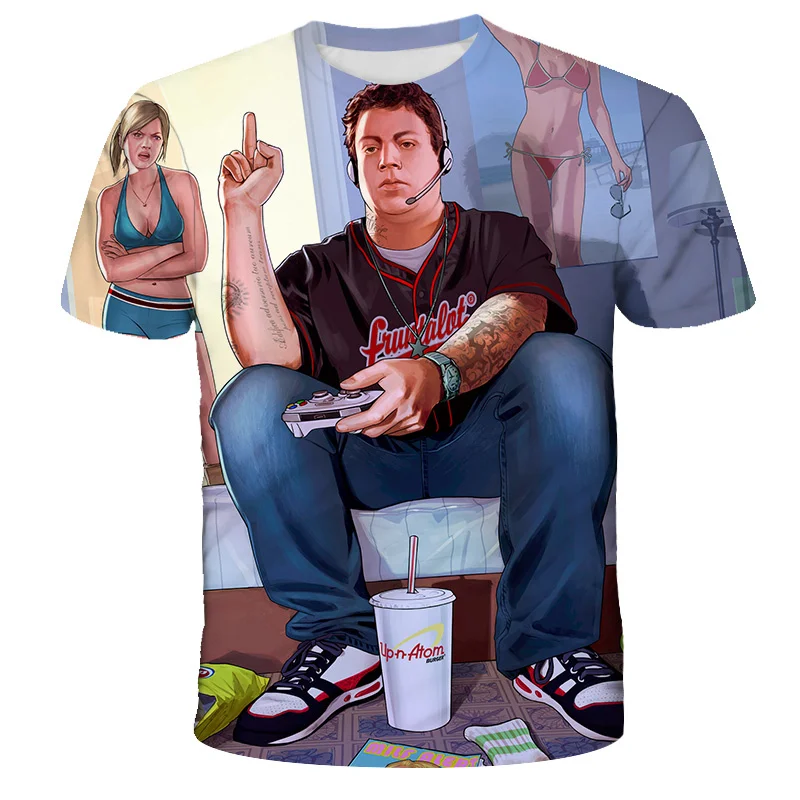 Нова игра Grand Theft Auto с 3D печат, графични тениски Gta 4_5, ризи с къс ръкав, детски дрехи, топ, детска тениска GTA 5