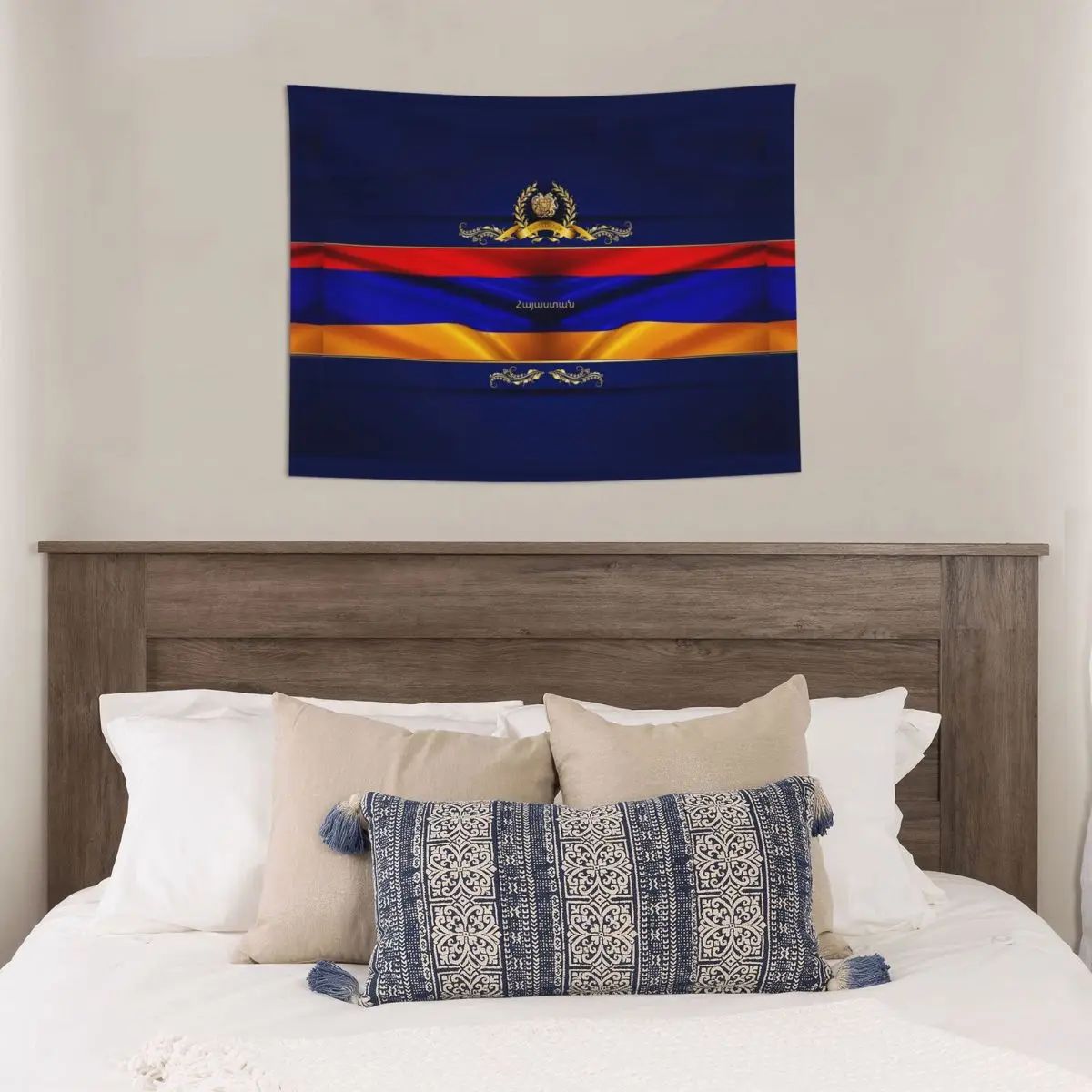 Златен Арменски гоблен, окачена на стената, полиестер гоблен хипи, Арменски флаг, артистична декорация, интериор на стаята, стенни плат