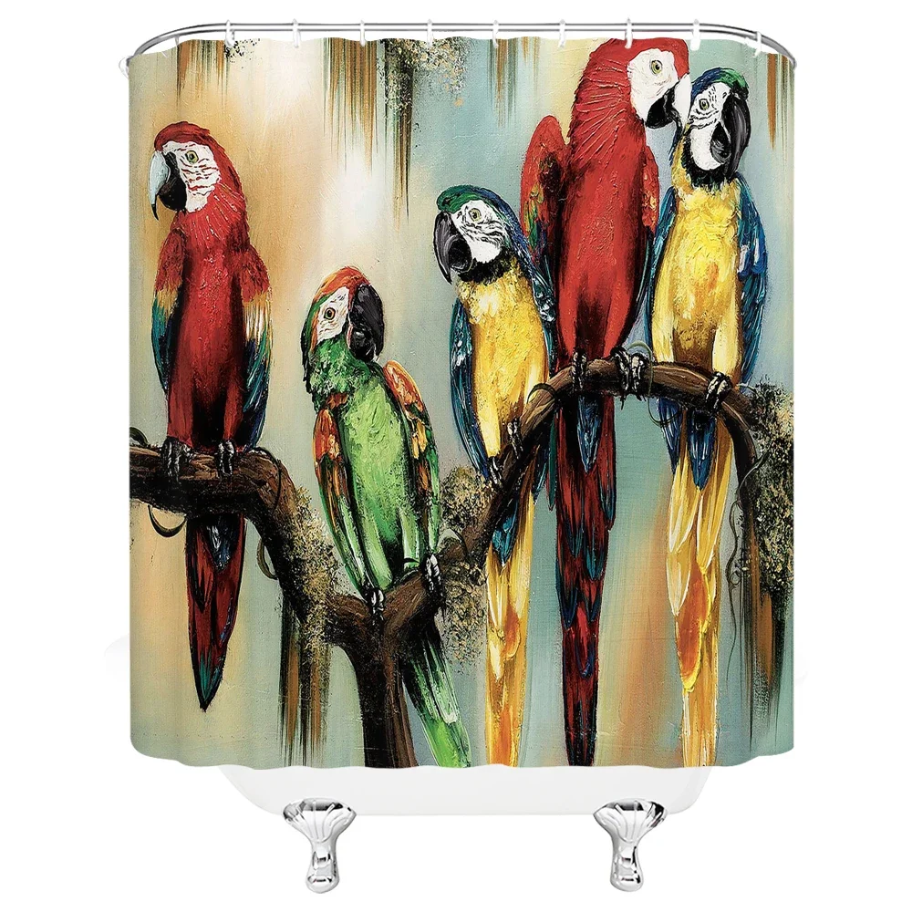 Пъстри Птици папагали Завеса За Душ с 12 Куки Водоустойчив Полиестерен Плат Завеса За Баня Начало Декор, 9 Размер