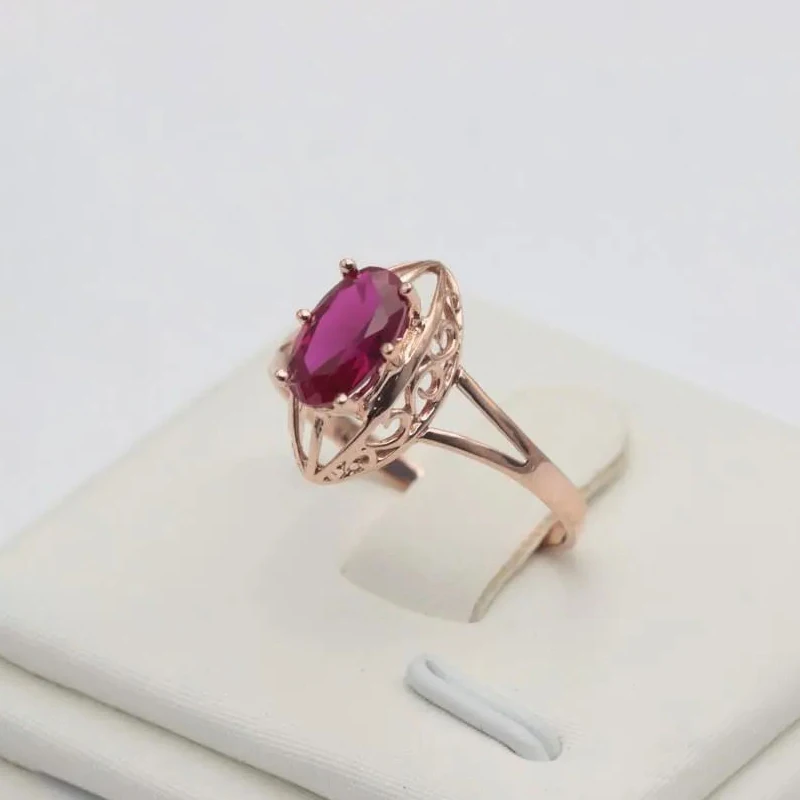 виолетовият злато проба 585, розово злато 14К, диаманти ажурни ruby годежни пръстени за пара, регулируем креативен дизайн, луксозни бижута