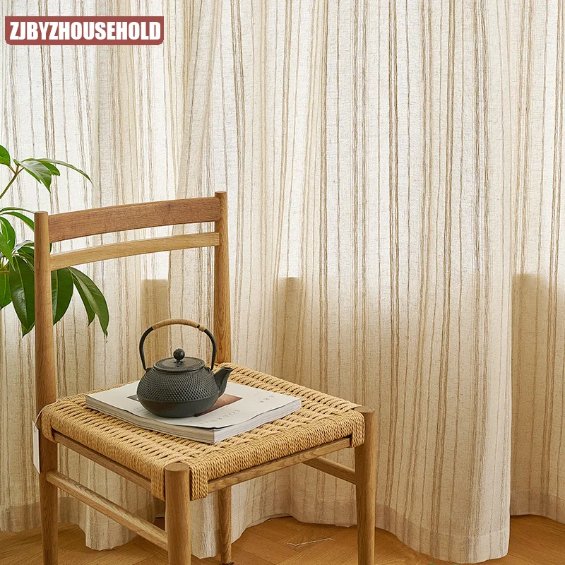 Завеси в японски стил за Хол, спалня, светопропускающего лен, пясък, ретро, известния раиран futon бельо, чайна стая rhj