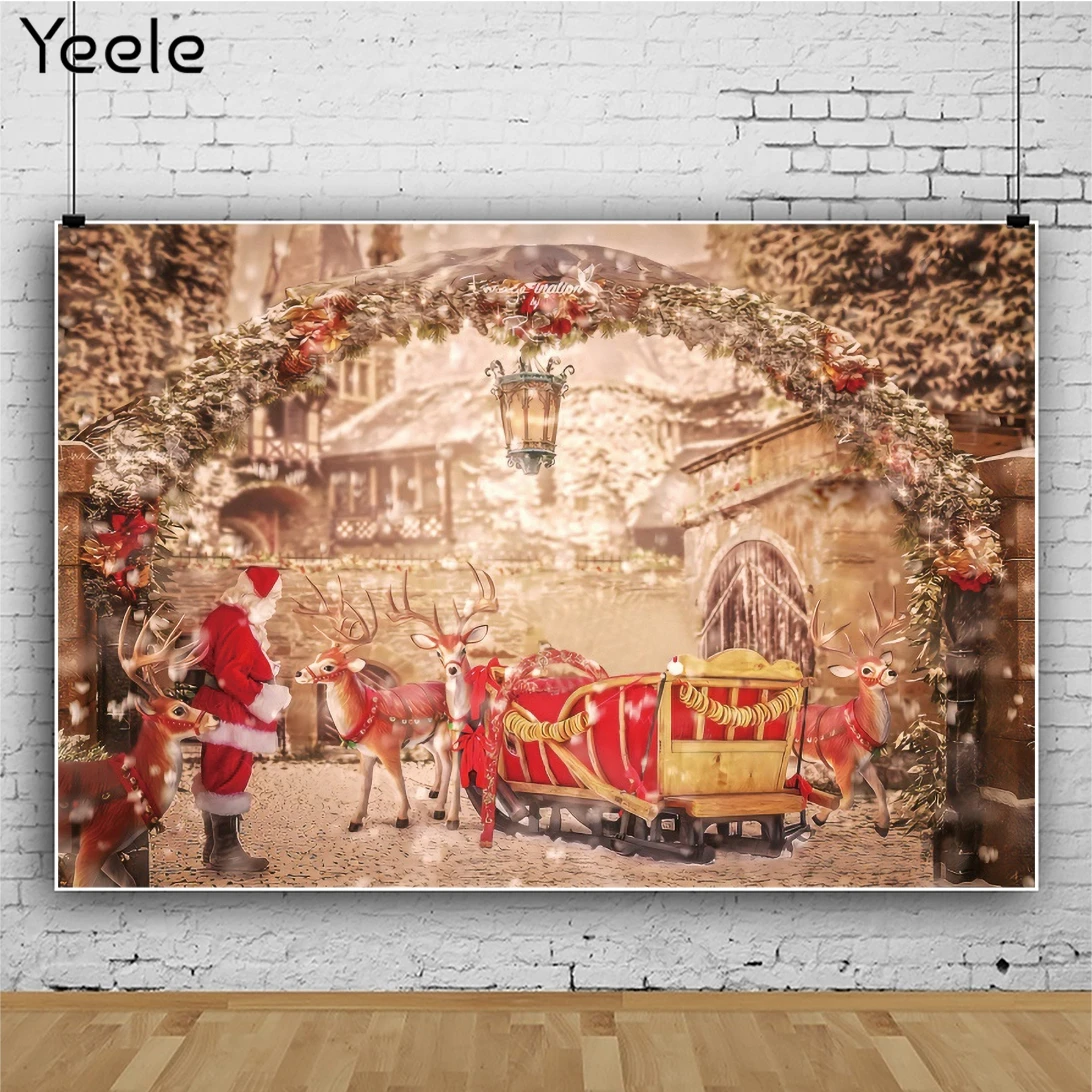 Коледни декори за фотосесия Yeele, Арка, Цветя вратата, Снимка на шейната на Дядо Коледа, Детски фон за снимки във фото студио