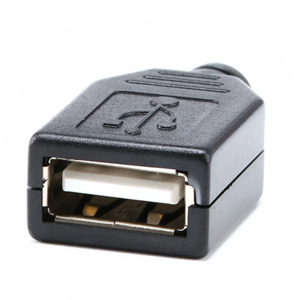 10шт Штекерный USB конектор Тип A 4-за Контакт с Вилица-Жак С Черен Пластмасов Капак USB 2.0 Connect Adapter ПХБ SDA Data Кабел Line