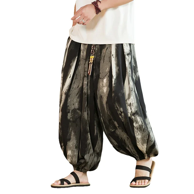 Нови китайски летни мъжки зреещи, раскрашенные туш, свободни панталони в разговорния стил 2023, нови модни панталони