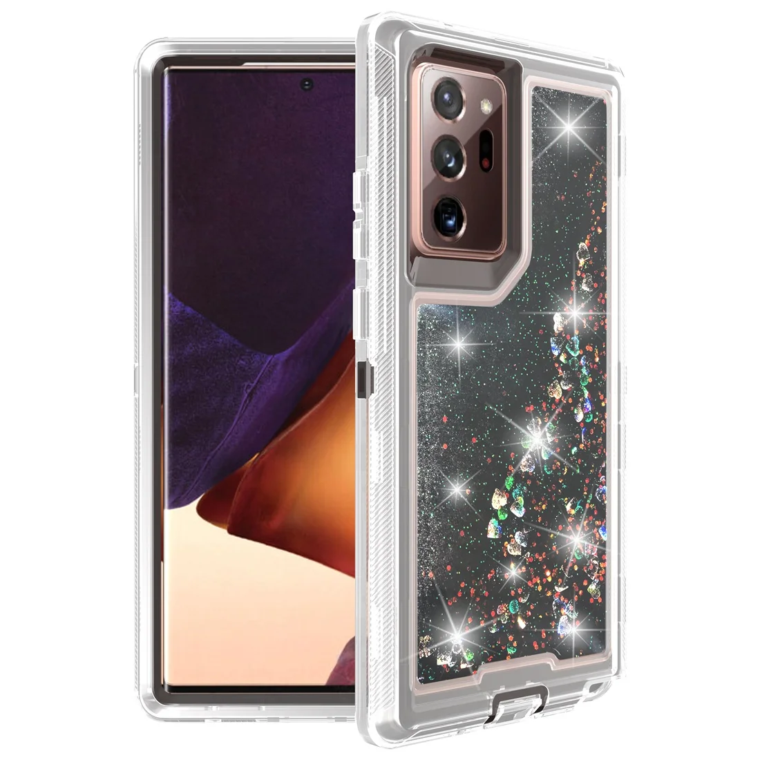 3 в 1 Веселият Блясък Bling Glitter Течен Зыбучий Пясък, устойчив на удари Защитен Калъф За Телефон Samsung Galaxy Note 20 Ultra 5G