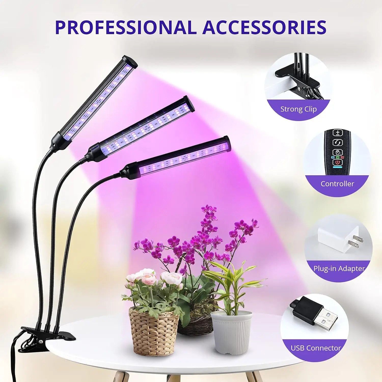Лампа за отглеждане на растения, USB лампа за стайни растения с тайммером 4/8 / 12 часа