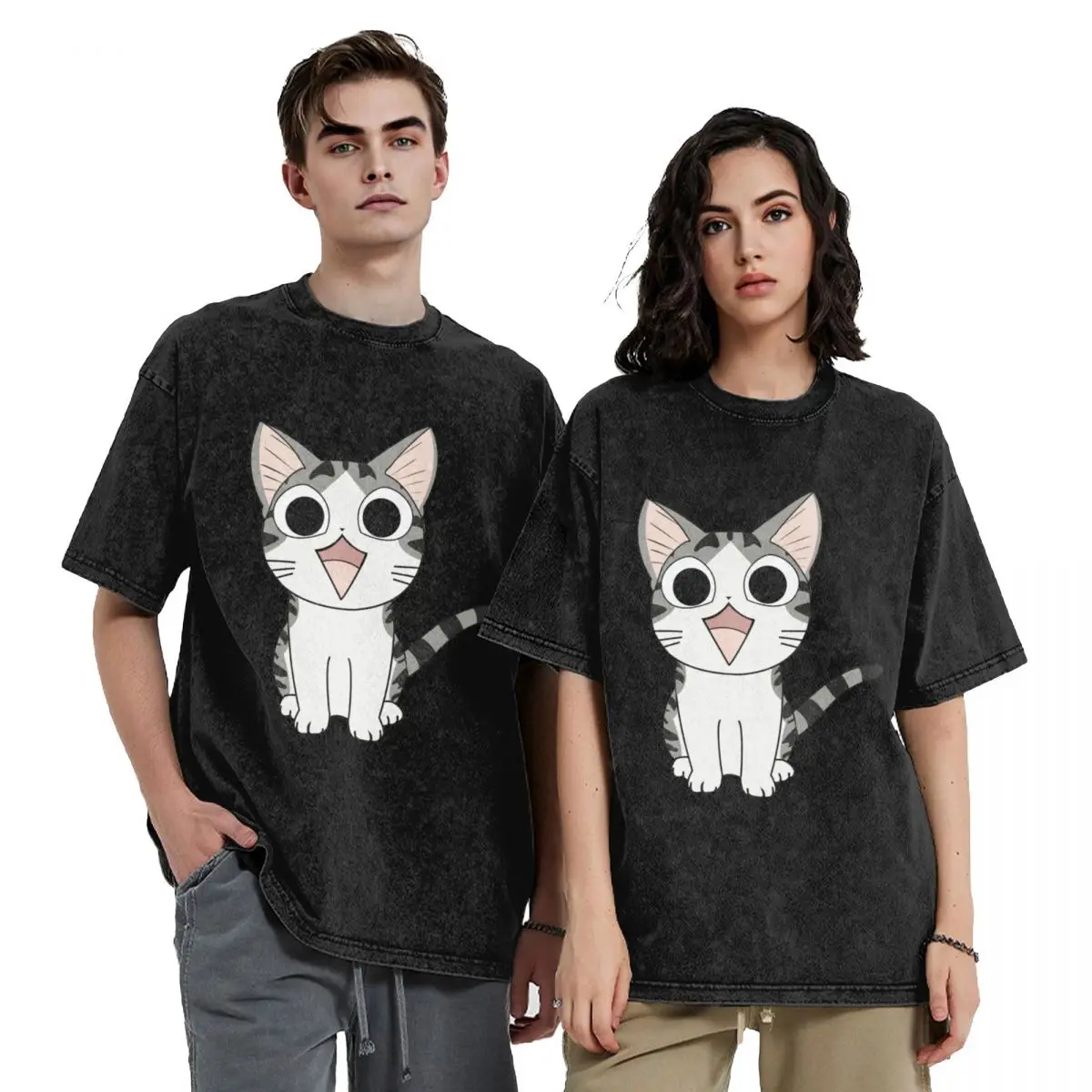 Тениска с японски котка Чи The Cat, популярните тениски, реколта блузи с къс ръкав, плажни ежедневни тениски с кръгло деколте в голям размер
