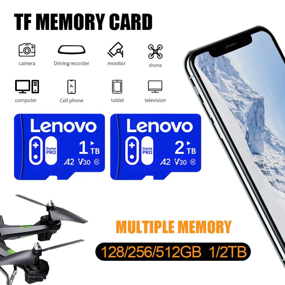 Lenovo 2TB Micro SD TF Карта 1TB 512GB SD / TF Flash Карта с Памет 256GB 128GB Cartão De Memória TF Карта, За да Телефони Drone Camera Ps5