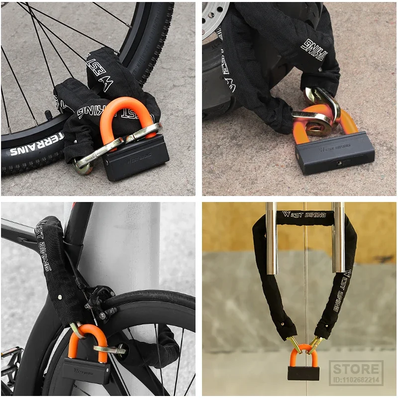 Велосипеден заключване WEST BIKING с тегло 4 кг, тежкотоварни противоугонный верижна заключване с окачена заключване, заключване за е-скутер повишена сигурност, две кодови ключ