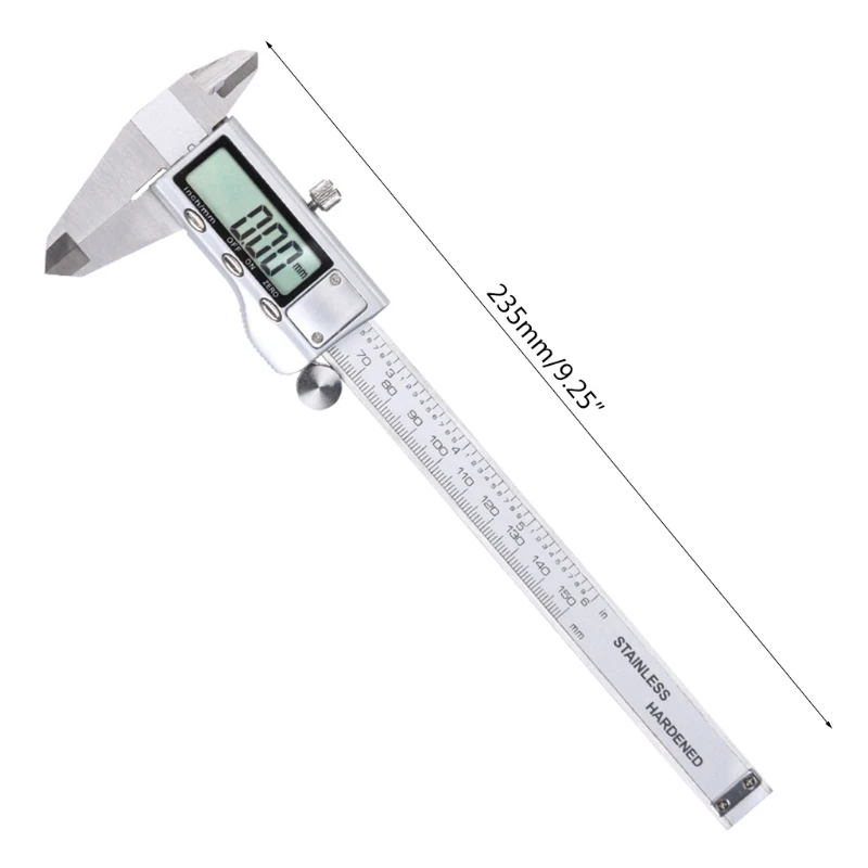 Цифров точност инструмент за измерване штангенциркуль Микрометър от неръждаема стомана с преобразуването на мм и инч-Устойчиви на splash 235 мм