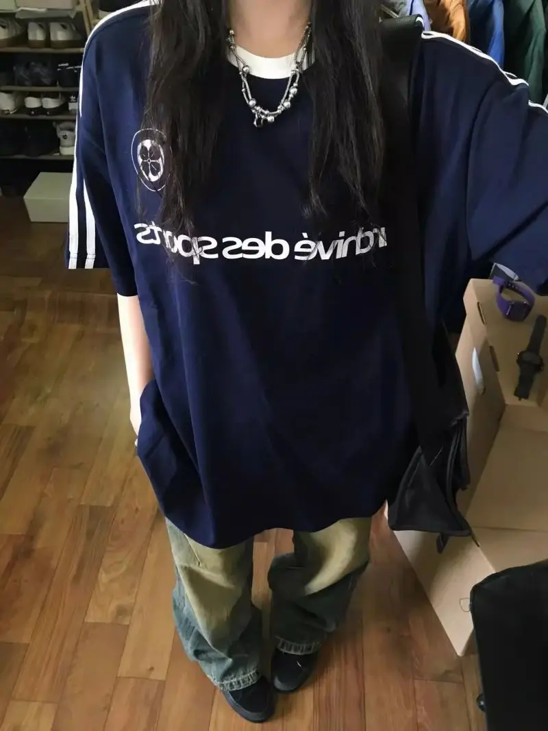 Американската реколта тениска с изображение на колежа, Свободни Извънгабаритни блузи с къс ръкав, Лятна памучен риза в стил харадзюку, тийнейджърката облекло в стил хип-хоп