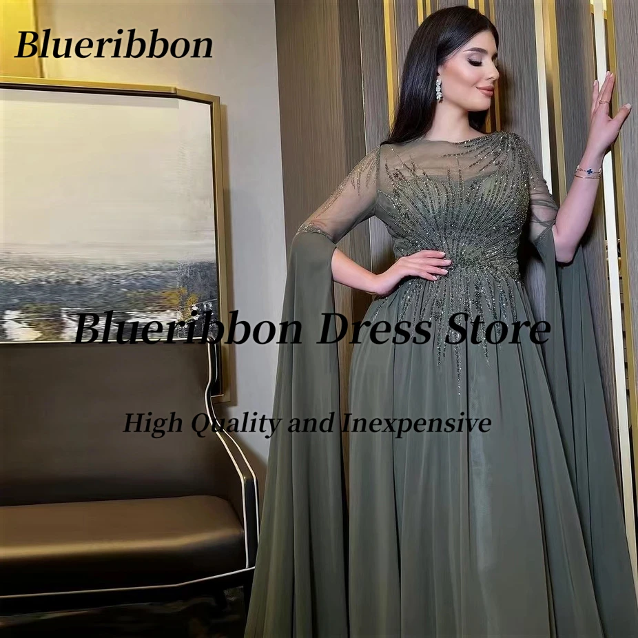 Вечерни рокли Blueribbon Aso Ebi, дамски дрехи от Дубай, выпускное рокля с дълги ръкави, расшитое перли, луксозни вечерни рокли за парти по случай рождения Ден на ръчно изработени