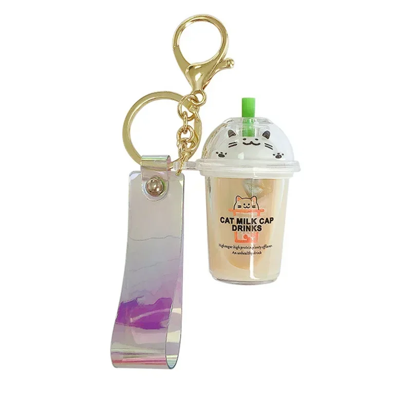 Сладък маслен перла на мечката с мляко чай, плаващ течен ключодържател, висулка във формата на чанта, мультяшная чаша, бутилка за напитки, ключодържател за момичета, подарък-верижка за ключодържател