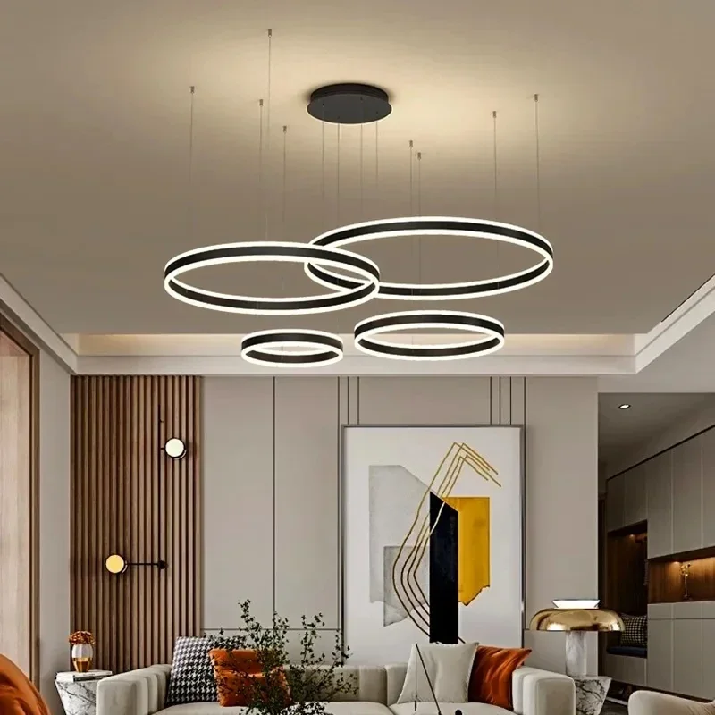 Модерна кръгла led полилей с възходяща и низходяща сияние за хола ресторанта кухня маси домашен интериор подвесного лампа
