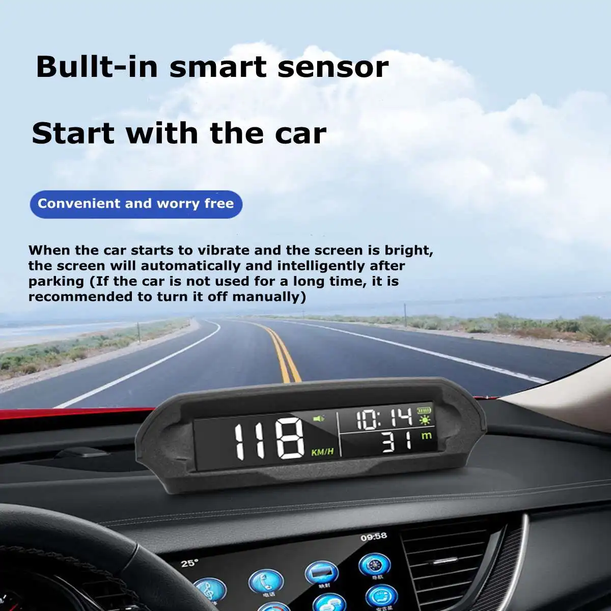 Безжична автомобилна HUD дисплей на предното стъкло, проектор на слънчевата енергия, Цифров скоростомер, гъвкав дисплей за скорост, превишена скорост