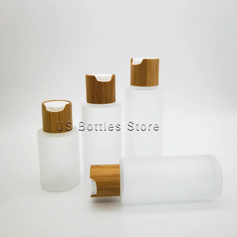 стъклена бутилка за лосион с матово покритие за по 2 унции и капак за тонер Bambu, екологично Чиста Стъклена бутилка-отпадането на 4 унции, капак от естествен бамбук