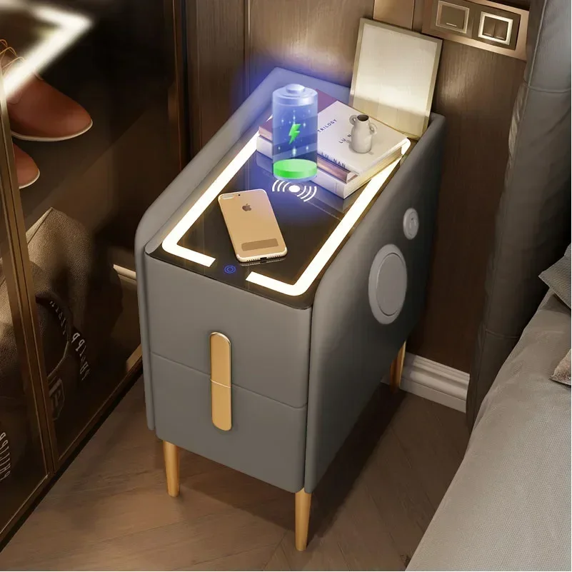 Ультраузкая умна нощно шкафче в модерен стил с безжичен зареждане Bluetooth, нощни шкафчета, функционални аксесоари, приставной маса от ХогарВуда