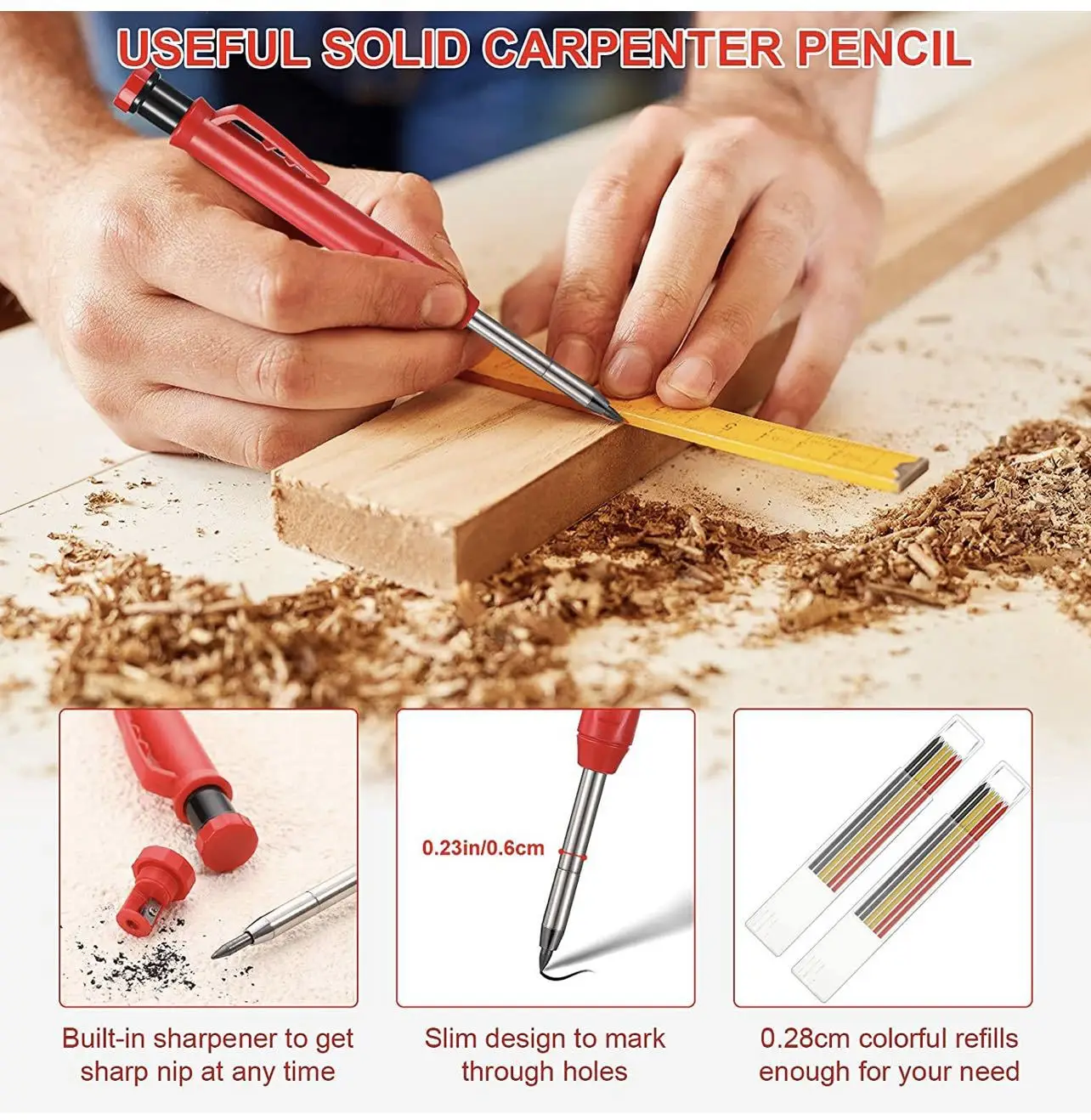 Солиден набор от плотницких моливи Механичен молив за пълнене на дупки Строителен маркер За маркиране на арх дърводелец-чертильщика
