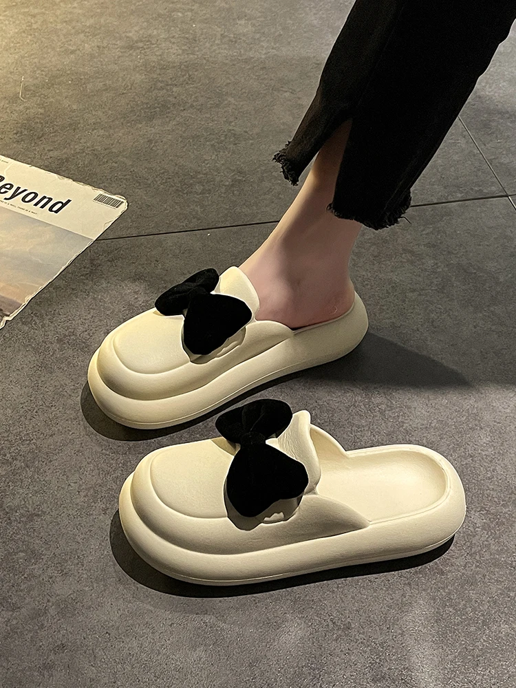 Дамски обувки 2023, Чехли на равна платформа, Pantofle Мед, луксозни пързалки, покриващи чорап, Нова дизайнерска плат с пеперуда-възел