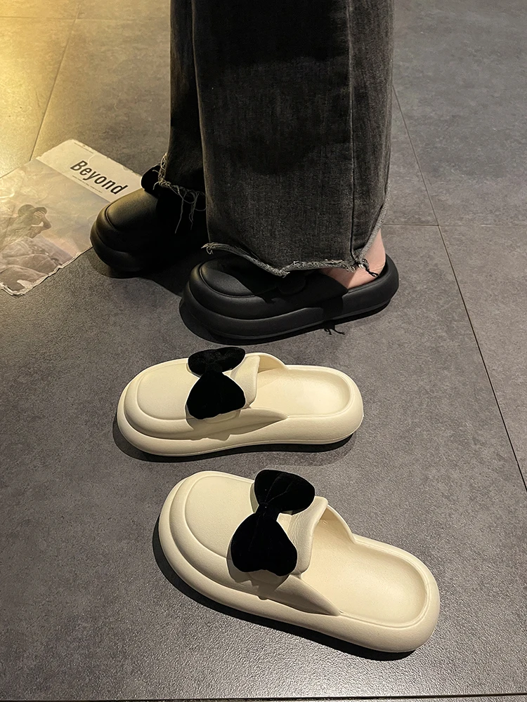 Дамски обувки 2023, Чехли на равна платформа, Pantofle Мед, луксозни пързалки, покриващи чорап, Нова дизайнерска плат с пеперуда-възел