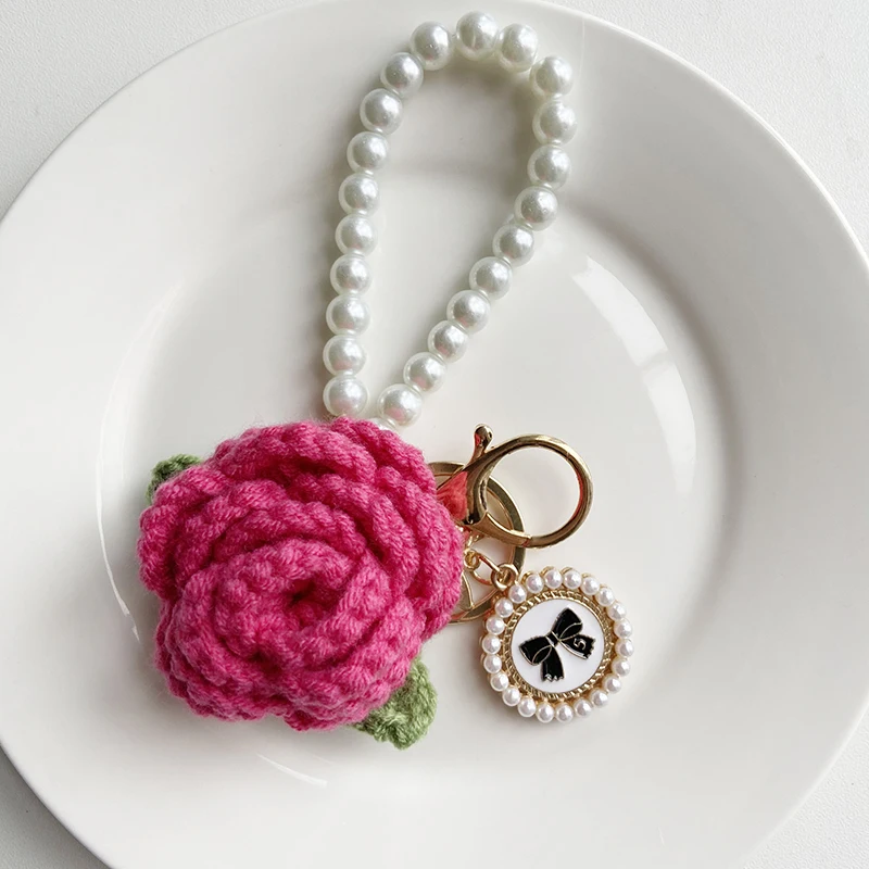 Нов вязаный ключодържател с рози, ръчно изработени, свързана прежда на една кука, висулки, във формата на цветя чанти, ключодържатели за ключовете от колата, оригинален подарък