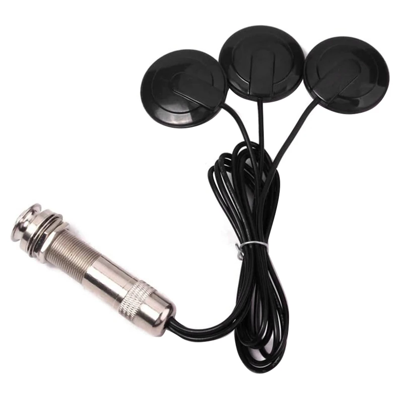 2X Китара звукосниматель, пьезоконтактный звукосниматель микрофон, 3 сензор за звуков конектор 6,35 мм (черен)