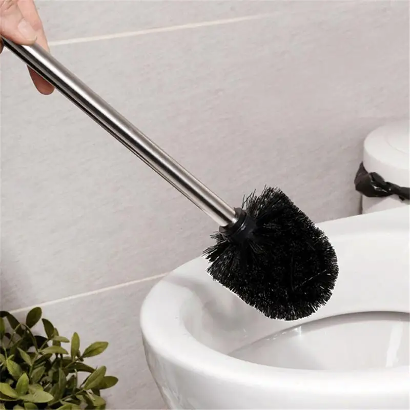 Четка за тоалетна с мека четка, без драскотини, с дръжка от неръждаема стомана, инструмент за почистване на четки за баня, 360 градуса дълбоко почистване