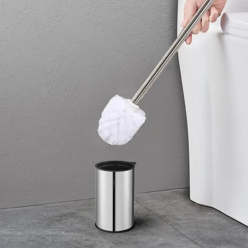 Четка за тоалетна с мека четка, без драскотини, с дръжка от неръждаема стомана, инструмент за почистване на четки за баня, 360 градуса дълбоко почистване