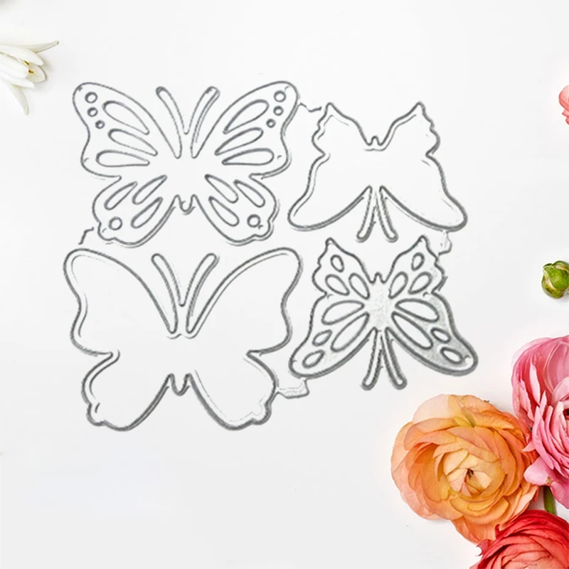 метални щанци за изрязване на пеперуди, 4 броя за комбинирано набор от пеперуди, шаблони за изрязване, декоративни вложки за албуми