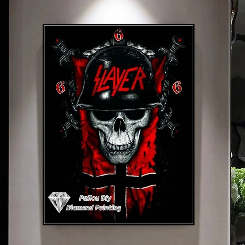 Направи си САМ 5D Slayer Хеви метъл Рок група Диамантена живопис Ужасен Хелоуин Череп Музика Стенно изкуство Бродерия Картина Начало декор Мозайка