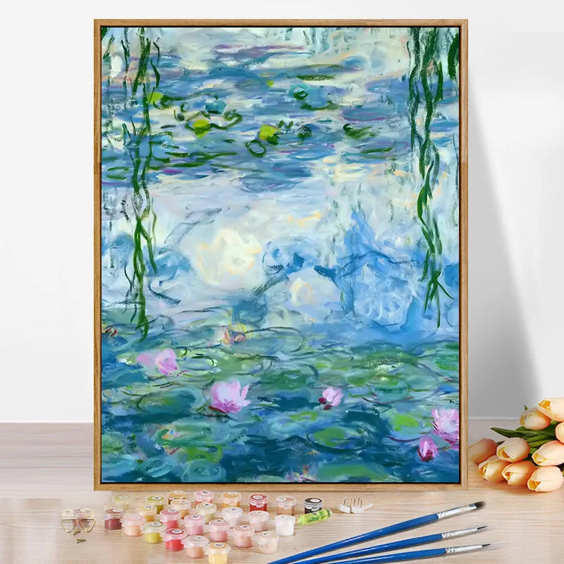 2023 Европейската и американската висококачествена Картина McMee Water Лили Sunrise Цифров Маслена Живопис, Ръчно рисувани с маслени Бои Цветна Рисувани Ac