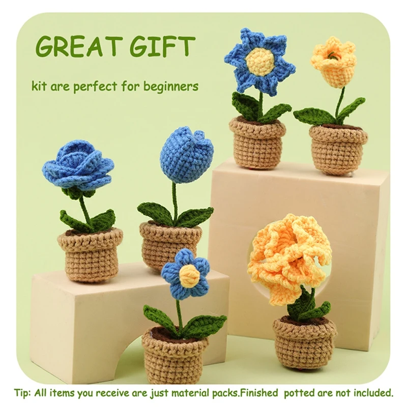Комплект за плетене на една кука САМ Blue Flower Комплект за плетене на една кука с пряжей за плетене спици, Плюшен кукла Easy (6 В 1)
