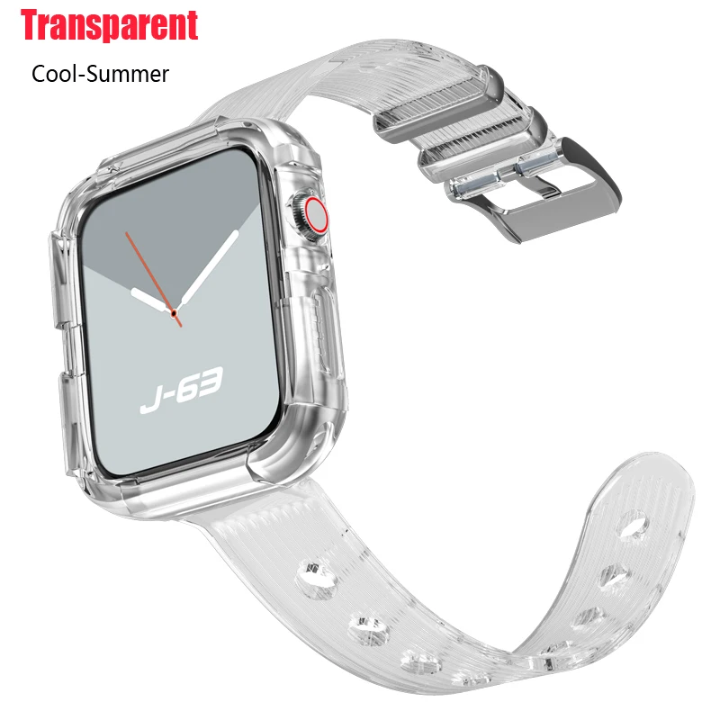 Прозрачна лента за Apple Watch Band 44/45/42 мм 38/40/41 мм аксесоари Мек силиконов калъф + гривна iWatch series 8 7 6 se