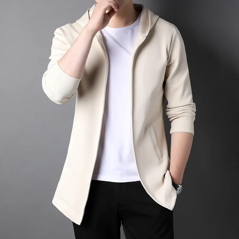 Висококачествен Нова марка, дизайнерски ежедневни мода, яка-часова, якета с цип в корейски стил за мъже, обикновена палто с качулка, мъжки дрехи