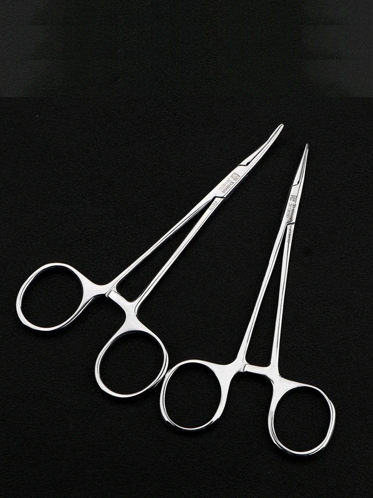 Медицински кровоостанавливающие маша за козметични инструменти за двойна операция на клепачите - Директни извити съдови хирургични пинсети с пълна зъб