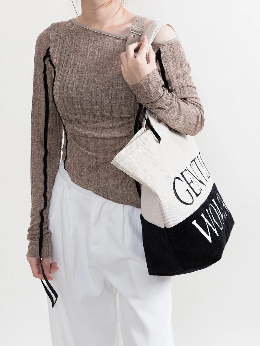 MABULA Нежна Женска вельветовая чанта-тоут за жените, ежедневно Квадратна чанта през рамо с голям капацитет, модерна чанта с бродерия букви