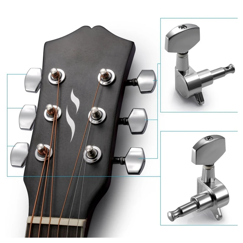1 Комплект Щифтове за моста акустична китара, части за гайки на седлото и 6 Броя сребърни глави за акустична китара, дръжки