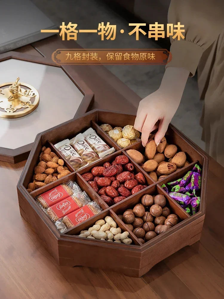 Китайска кутия шоколадови бонбони от масивна дървесина, чиния за закуски с ядки и плодове, масичка за кафе в хола, домакински лукс, суха